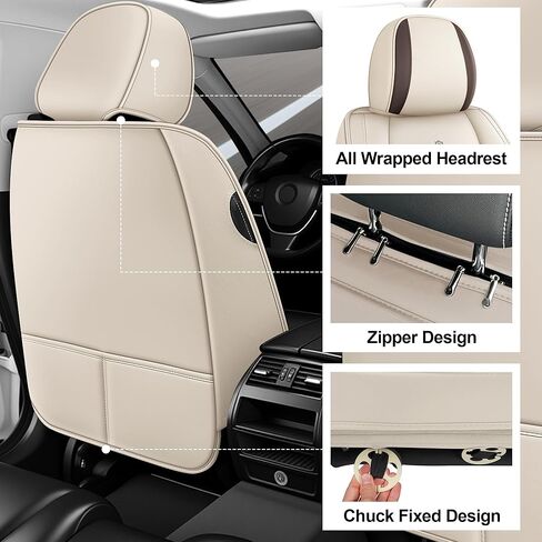 Seat Covers Fit for Chevy Malibu 2009-2024 Nappa Faux Leather Car Seat Covers, Breathable and Comfortable seat Cover, Car Seat Protector Interior Accessories(Beige,5 Seats) in Saudi Arabia