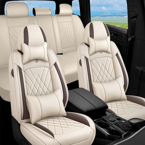 Seat Covers Fit for Chevy Malibu 2009-2024 Nappa Faux Leather Car Seat Covers, Breathable and Comfortable seat Cover, Car Seat Protector Interior Accessories(Beige,5 Seats) in Saudi Arabia