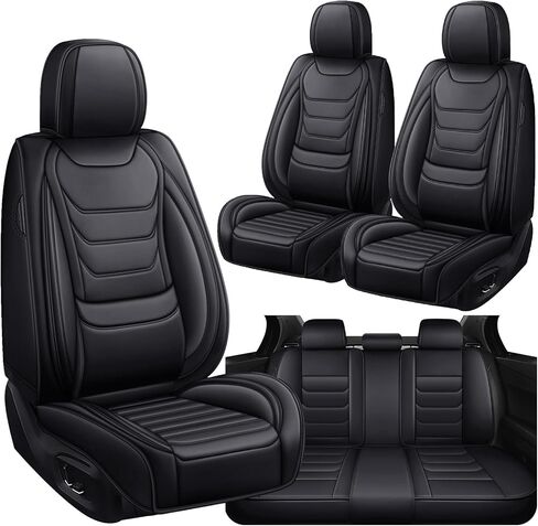 أغطية مقاعد السيارة لسيارة فولفو XC60 2010-2026، أغطية مقاعد السيارات الفاخرة من جلد نابا، وسادة مقعد مضادة للانزلاق وجيدة التهوية مع دعم قطني من الإسفنج الذكي، 5 مقاعد، أسود in Kuwait