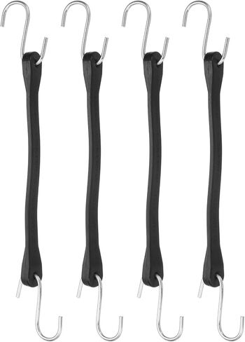 uxcell 4Pcs 9" Bungee Cords with Hooks, Heavy Duty Rubber Bungee Straps with Metal Crimped S Hooks for Securing Tarps Cargo Trucks Canvases, Camping Gear, Black in Kuwait