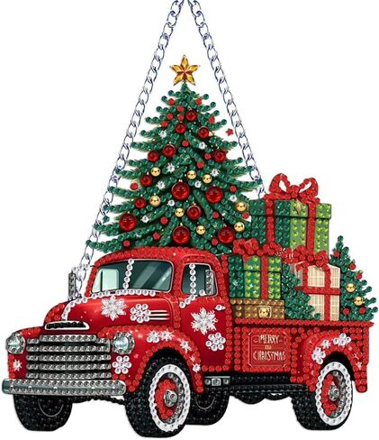 STGLCR Truck Diamond Art Hanging Kit for Adult,Special Shaped Rhinestone,Double Sided 5D DIY Acrylic Christmas Tree Diamond Art Painting Window Pendants Home Garden Wall Hanging Kits Hanging Ornament in Saudi Arabia