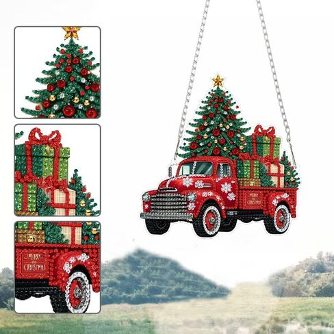 STGLCR Truck Diamond Art Hanging Kit for Adult,Special Shaped Rhinestone,Double Sided 5D DIY Acrylic Christmas Tree Diamond Art Painting Window Pendants Home Garden Wall Hanging Kits Hanging Ornament in Saudi Arabia