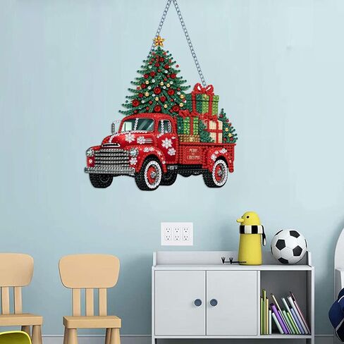 STGLCR Truck Diamond Art Hanging Kit for Adult,Special Shaped Rhinestone,Double Sided 5D DIY Acrylic Christmas Tree Diamond Art Painting Window Pendants Home Garden Wall Hanging Kits Hanging Ornament in Saudi Arabia