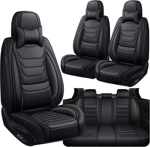 أغطية مقاعد السيارة لسيارة فولفو XC60 2010-2026، أغطية مقاعد السيارات الفاخرة من جلد نابا، وسادة مقعد مضادة للانزلاق وجيدة التهوية مع دعم قطني من الإسفنج الذكي، 5 مقاعد، أسود in Kuwait