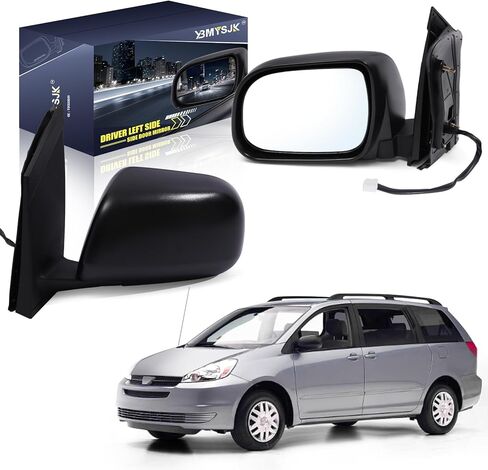 Driver Side Power Door Mirror Compatible with Toyota Sienna 2004 2005 2006 2007 2008 2009 2010, Non-Heated Manual Folding W/o Turn Signal Light Black 3 Pin in Kuwait