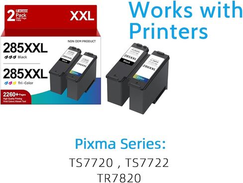 High Yield 285XXL 286XXL Ink Cartridge Compatible for Canon PG-285 CL-286 PG-285XL CL-286XL Large Capacity Compatible for Canon Pixma TS7720 Ink cartridge fit for Pixma TS7722 TR7820 Printer (2 Pack) in Saudi Arabia