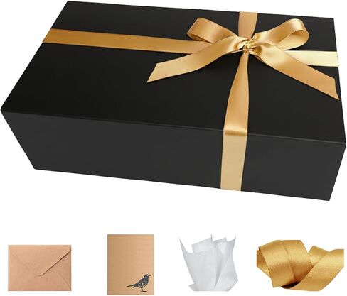 مربع Cecobox 1PC الأسود القابل للطي مع بطاقة تعبئة بطاقات المعايدة وورقة الأنسجة (11 "x7.5" x3 "، أسود) in Kuwait