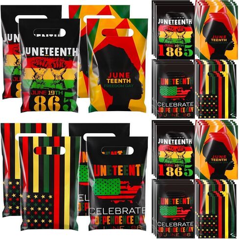 Chivertion 100 Pieces Juneteenth Plastic Gift Bags Bulk 1865 June 19th Merchandise Treat Bags Juneteenth Black Party Favors Candy Bags for African Afro Party Supplies in Kuwait