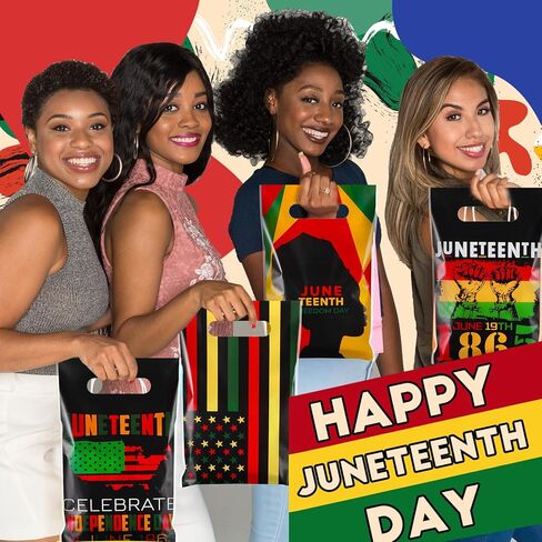 Chivertion 100 Pieces Juneteenth Plastic Gift Bags Bulk 1865 June 19th Merchandise Treat Bags Juneteenth Black Party Favors Candy Bags for African Afro Party Supplies in Kuwait