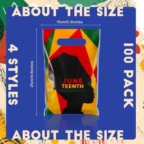 Chivertion 100 Pieces Juneteenth Plastic Gift Bags Bulk 1865 June 19th Merchandise Treat Bags Juneteenth Black Party Favors Candy Bags for African Afro Party Supplies in Kuwait