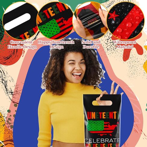 Chivertion 100 Pieces Juneteenth Plastic Gift Bags Bulk 1865 June 19th Merchandise Treat Bags Juneteenth Black Party Favors Candy Bags for African Afro Party Supplies in Kuwait