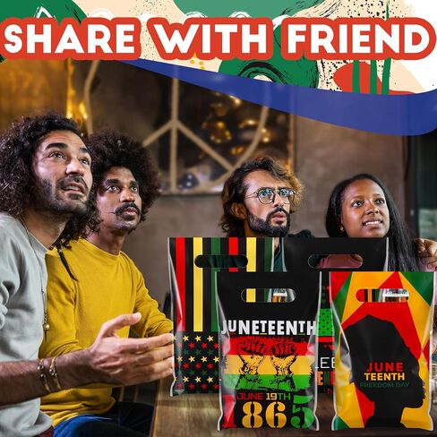 Chivertion 100 Pieces Juneteenth Plastic Gift Bags Bulk 1865 June 19th Merchandise Treat Bags Juneteenth Black Party Favors Candy Bags for African Afro Party Supplies in Kuwait