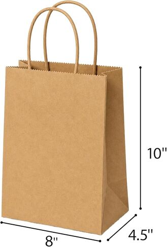25 pcs Brown Paper Gift Bags with Handles 8x4.5x10 Brown Kraft Paper Bags, Party Favor Bags Sacks, Recyclable Medium Gift Bags with Handles Bulk in Kuwait