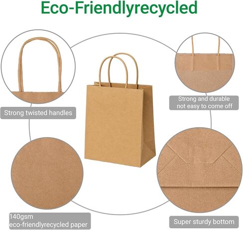 25 pcs Brown Paper Gift Bags with Handles 8x4.5x10 Brown Kraft Paper Bags, Party Favor Bags Sacks, Recyclable Medium Gift Bags with Handles Bulk in Kuwait
