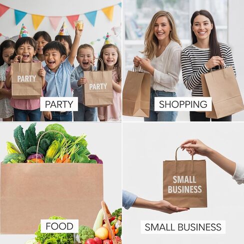 25 pcs Brown Paper Gift Bags with Handles 8x4.5x10 Brown Kraft Paper Bags, Party Favor Bags Sacks, Recyclable Medium Gift Bags with Handles Bulk in Kuwait
