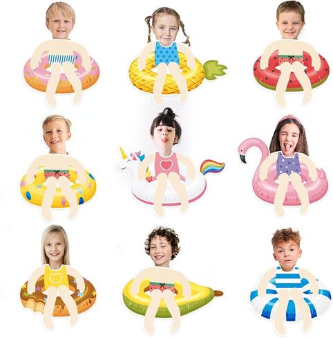 On-Airstore 45 Pcs Swim Ring Cutouts with Head Space Bulletin Board Decoration Set Hawaiian Summer Cut-Outs with 60 Pcs Glue Points Colorful Cardboard Cut Outs for Classroom Beach Pool Party Decor in Kuwait