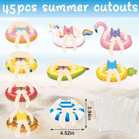 On-Airstore 45 Pcs Swim Ring Cutouts with Head Space Bulletin Board Decoration Set Hawaiian Summer Cut-Outs with 60 Pcs Glue Points Colorful Cardboard Cut Outs for Classroom Beach Pool Party Decor in Kuwait