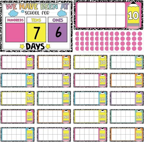 AmazingSpark 41 Pcs Composition Number of The Day Posters Days in School Countdown Poster, First Day of School Place Value Chart for Classroom Hundreds Tens Ones Counting Pocket Chart in Kuwait