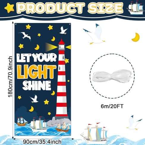 Christian Religious Door Cover VBS Let Your Light Shine Classroom Decoration Lighthouse Sunday School Bible Verse Hanging Backdrop for Church Back to School Home Office Wall Indoor Outdoor Decor in Kuwait