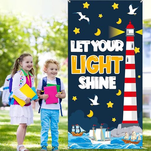 Christian Religious Door Cover VBS Let Your Light Shine Classroom Decoration Lighthouse Sunday School Bible Verse Hanging Backdrop for Church Back to School Home Office Wall Indoor Outdoor Decor in Kuwait