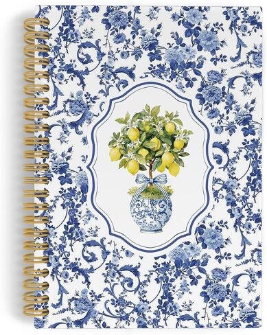 Blue Hydrangea Floral Lemon Spiral Notebook Journal, Summer Cottagecore Flower Lemon Notebooks for Note Taking, Retro Blue Striped Floral Hardcover Spiral Journal 5.5x8.3 Inches in Saudi Arabia