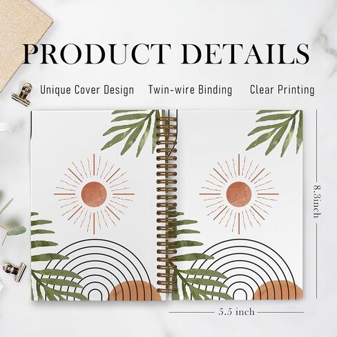 Boho Sunshine Spiral Notebook, Mid Century Modern Journal Notebook, Abstract Minimalist Tropical Botanical Notebooks for School Work, Boho Office Supplies Gifts for Women Men, 5.5x8.3 Inch in Kuwait