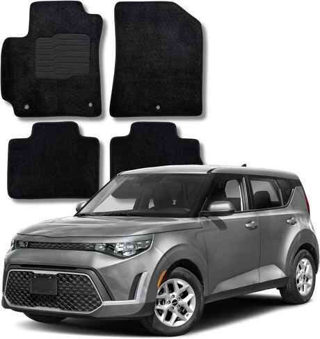 ecoMats Carpet Floor Mats Custom Fit for 2020 to 2025 Kia Soul, with Non-Slip Driver Heel Pad and Safety Locks, Front and Rear Set, Black in Kuwait