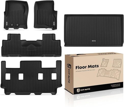 YHTAUTO Floor Mats & Cargo Mat Compatible with Ford Expedition EL & Lincoln Navigator L 2011-2017 (with 2nd Row Bucket Seats Without Center Console), TPE Floor Liners All-Weather Protection Custom Fit in Kuwait