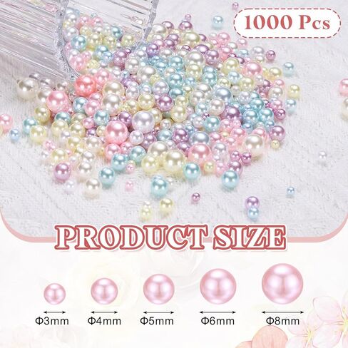 PATIKIL 1000 Pcs No Hole Pearls, 3mm 4mm 5mm 6mm 8mm Mini Round Faux Pearl for Art Crafts Jewelry Making Nail Vase Filler Birthday Wedding Party, Light Pink/Light Yellow in Kuwait