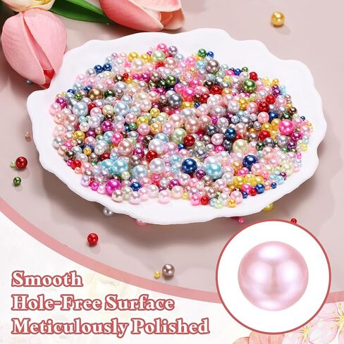 PATIKIL 1000 Pcs No Hole Pearls, 3mm 4mm 5mm 6mm 8mm Mini Round Faux Pearl for Art Crafts Jewelry Making Nail Vase Filler Birthday Wedding Party, Light Pink/Light Yellow in Kuwait