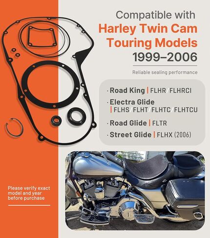 8PCS Primary Cover Gasket Kit 34906-85 Compatible with Harley-Davidson Twin Cam Touring 1999-2006, Clutch Inspection Seal Set for Road King FLHR Electra Glide FLHT Road Glide FLTR Street Glide FLHX in Saudi Arabia
