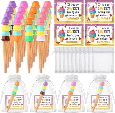 36 Sets End of Year Student Gift form Teacher Ice Cream Pens Gift with Cards Organza Bags Colorful End of Term Appreciation Gifts Summer Ice Cream Graduation Gifts for Students Classroom Party Favors in Saudi Arabia