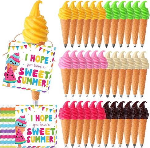 Eaasty 36 Sets Summer Party Gift Favors Ice Cream Ballpoint Pens with Watermelon Notecards Summer Vacation Gift Bulk for Student Class Rewards Ice Cream Party Supplies in Kuwait