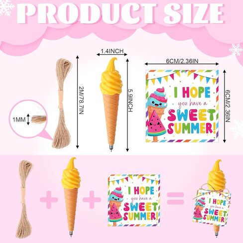 Eaasty 36 Sets Summer Party Gift Favors Ice Cream Ballpoint Pens with Watermelon Notecards Summer Vacation Gift Bulk for Student Class Rewards Ice Cream Party Supplies in Kuwait
