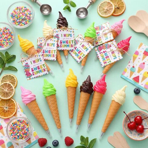 Eaasty 36 Sets Summer Party Gift Favors Ice Cream Ballpoint Pens with Watermelon Notecards Summer Vacation Gift Bulk for Student Class Rewards Ice Cream Party Supplies in Kuwait