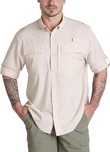FRONTEND Men's Long Sleeve Safari Shirts Sun Protection Button Down Fishing Shirt for Men UPF 50+ Quick Dry for Travel Hiking in Saudi Arabia