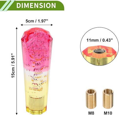 Diamond Tricolor Crystal Shift Knob Gear Shifter Knob Acrylic Stick Shifter Lever Knob for Automatic and Manual Vehicle W/ 2 Adapter Red Yellow 1 Set in Kuwait
