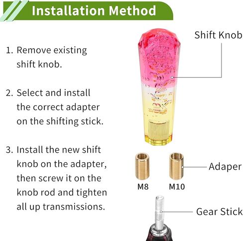 Diamond Tricolor Crystal Shift Knob Gear Shifter Knob Acrylic Stick Shifter Lever Knob for Automatic and Manual Vehicle W/ 2 Adapter Red Yellow 1 Set in Kuwait