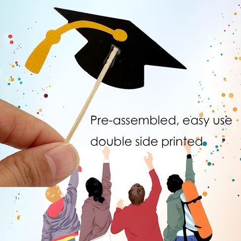 2026 Graduation Cupcake Toppers, 48 PCS Food/Appetizer Picks For Graduation Party Mini Cake Decorations, Diploma, 2026, Grad Cap Set 48 Pieces (Gold) in Kuwait