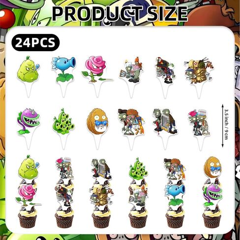 25Pcs Plants Zombie Birthday Party Supplies Pack Includes 1 Cake Topper 24 Cupcake Toppers for Plants Zombie Party Supplies in Saudi Arabia