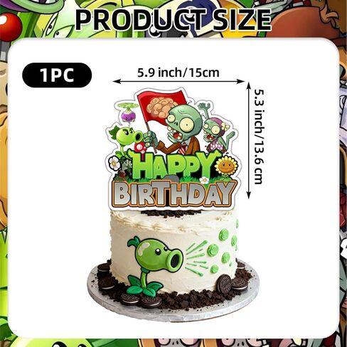 25Pcs Plants Zombie Birthday Party Supplies Pack Includes 1 Cake Topper 24 Cupcake Toppers for Plants Zombie Party Supplies in Saudi Arabia