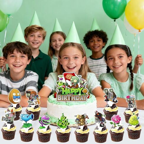 25Pcs Plants Zombie Birthday Party Supplies Pack Includes 1 Cake Topper 24 Cupcake Toppers for Plants Zombie Party Supplies in Saudi Arabia