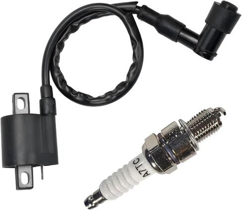 2PCS High Motorcycle Ignition Coil with A7TC Spark Plug, Plug & Play Accessories for CG125 50CC 90CC 110CC 150CC 125CC 150CC 200CC 250CC Vertical Engine ATV Dirt Bike (Black) in Saudi Arabia