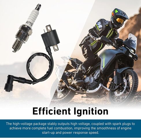 2PCS High Motorcycle Ignition Coil with A7TC Spark Plug, Plug & Play Accessories for CG125 50CC 90CC 110CC 150CC 125CC 150CC 200CC 250CC Vertical Engine ATV Dirt Bike (Black) in Saudi Arabia