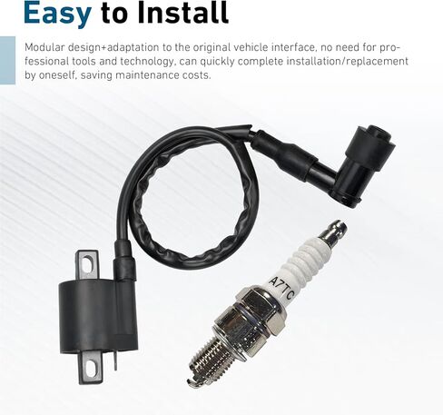 2PCS High Motorcycle Ignition Coil with A7TC Spark Plug, Plug & Play Accessories for CG125 50CC 90CC 110CC 150CC 125CC 150CC 200CC 250CC Vertical Engine ATV Dirt Bike (Black) in Saudi Arabia