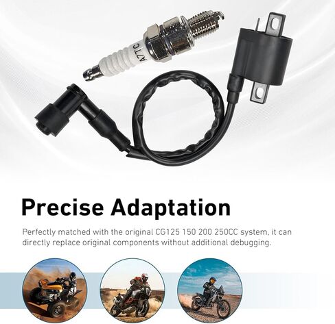 2PCS High Motorcycle Ignition Coil with A7TC Spark Plug, Plug & Play Accessories for CG125 50CC 90CC 110CC 150CC 125CC 150CC 200CC 250CC Vertical Engine ATV Dirt Bike (Black) in Saudi Arabia