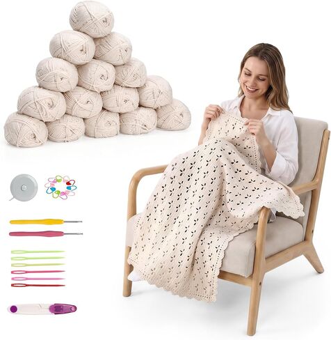 Haorino Crochet Kit for Beginners, Crochet Blanket Kit Adults with Video Instructions, Easy to Learn Knitting for Beginner in Saudi Arabia