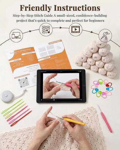 Haorino Crochet Kit for Beginners, Crochet Blanket Kit Adults with Video Instructions, Easy to Learn Knitting for Beginner in Saudi Arabia