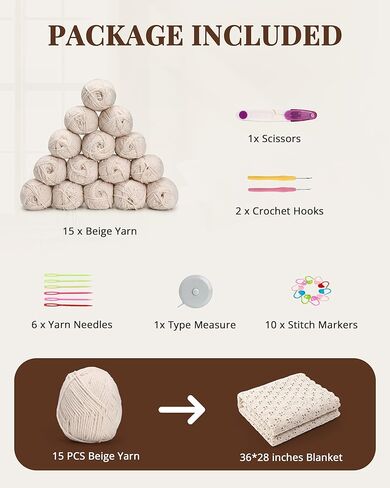 Haorino Crochet Kit for Beginners, Crochet Blanket Kit Adults with Video Instructions, Easy to Learn Knitting for Beginner in Saudi Arabia