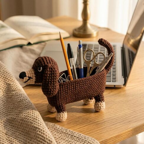 طقم كروشيه LOOPPET Dachshund للمبتدئين، مجموعة حياكة حامل أقلام حيوانات ذاتية الصنع مع خيوط سهلة مقاومة للاهتراء ودروس فيديو خطوة بخطوة، هدايا حرفية لطيفة لمحبي الأم والكلاب in Kuwait